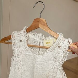 Maeve by Anthropologie Ivory Eyelet Ruffle Blouse, XS